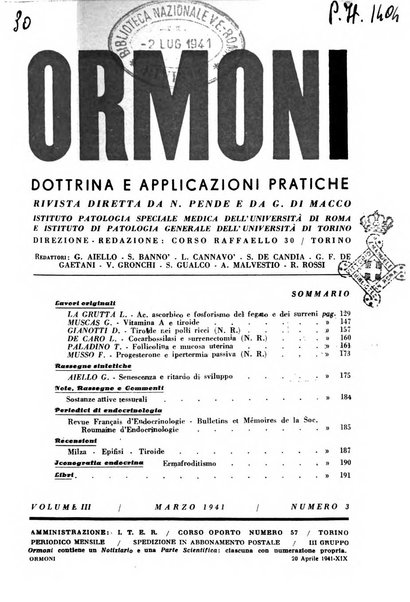 Ormoni dottrina e applicazioni pratiche pubblicate da Nicola Pende e Gennaro Di Macco