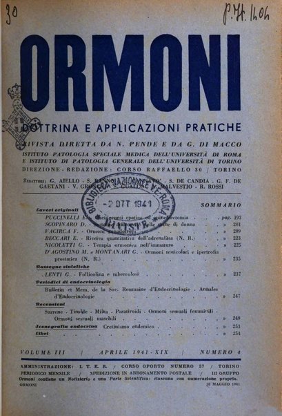 Ormoni dottrina e applicazioni pratiche pubblicate da Nicola Pende e Gennaro Di Macco