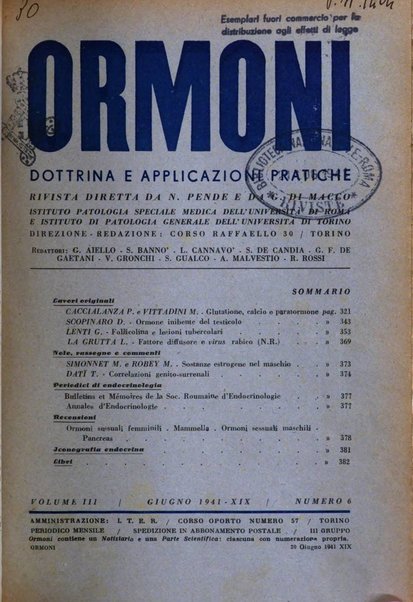 Ormoni dottrina e applicazioni pratiche pubblicate da Nicola Pende e Gennaro Di Macco