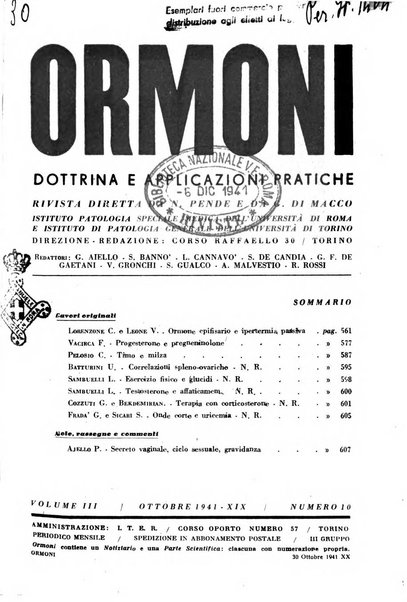 Ormoni dottrina e applicazioni pratiche pubblicate da Nicola Pende e Gennaro Di Macco