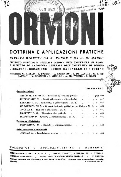 Ormoni dottrina e applicazioni pratiche pubblicate da Nicola Pende e Gennaro Di Macco