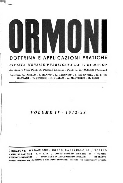 Ormoni dottrina e applicazioni pratiche pubblicate da Nicola Pende e Gennaro Di Macco