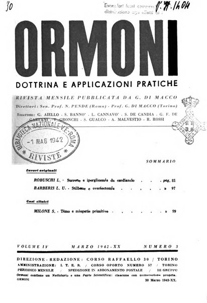 Ormoni dottrina e applicazioni pratiche pubblicate da Nicola Pende e Gennaro Di Macco