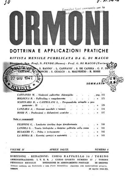 Ormoni dottrina e applicazioni pratiche pubblicate da Nicola Pende e Gennaro Di Macco