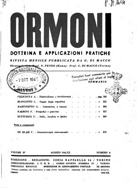 Ormoni dottrina e applicazioni pratiche pubblicate da Nicola Pende e Gennaro Di Macco