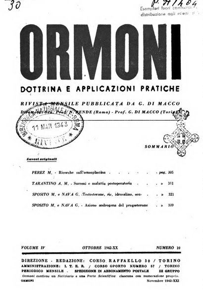 Ormoni dottrina e applicazioni pratiche pubblicate da Nicola Pende e Gennaro Di Macco