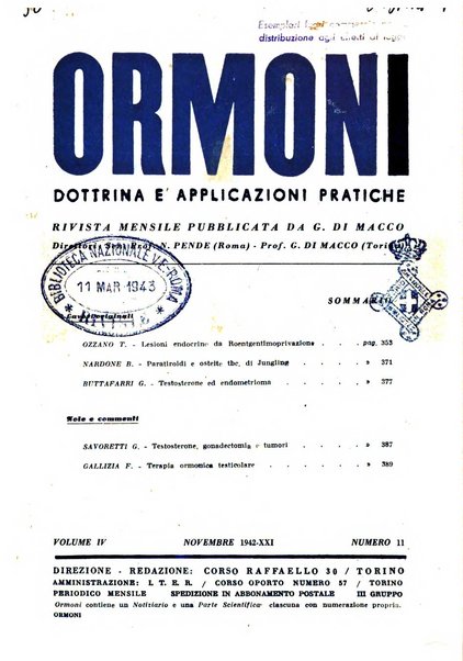 Ormoni dottrina e applicazioni pratiche pubblicate da Nicola Pende e Gennaro Di Macco