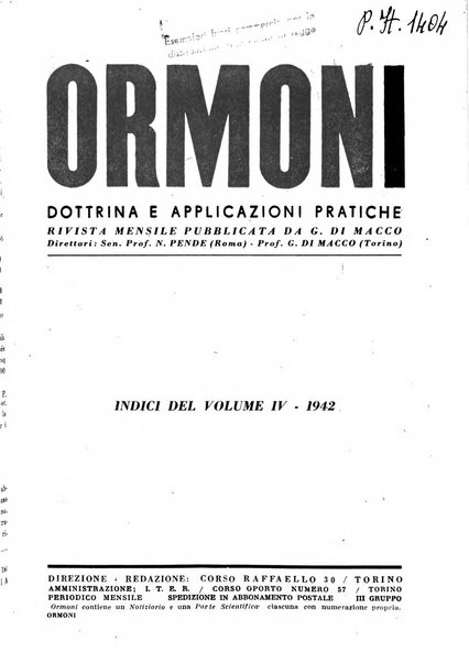 Ormoni dottrina e applicazioni pratiche pubblicate da Nicola Pende e Gennaro Di Macco