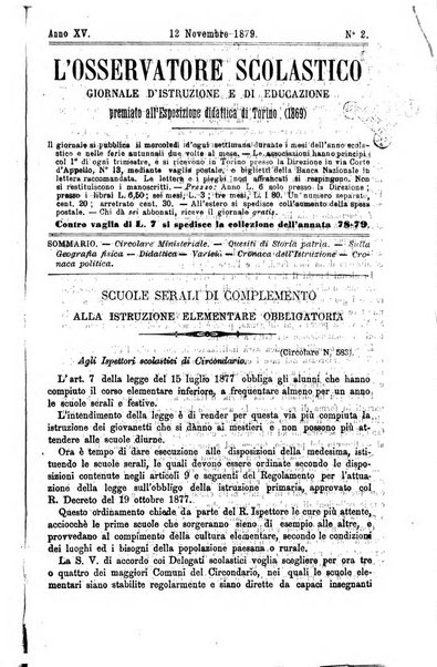 L'osservatore scolastico Giornale d'istruzione e d'educazione premiato all'Esposizione Didattica di Torino (1869)