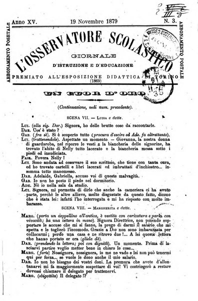 L'osservatore scolastico Giornale d'istruzione e d'educazione premiato all'Esposizione Didattica di Torino (1869)