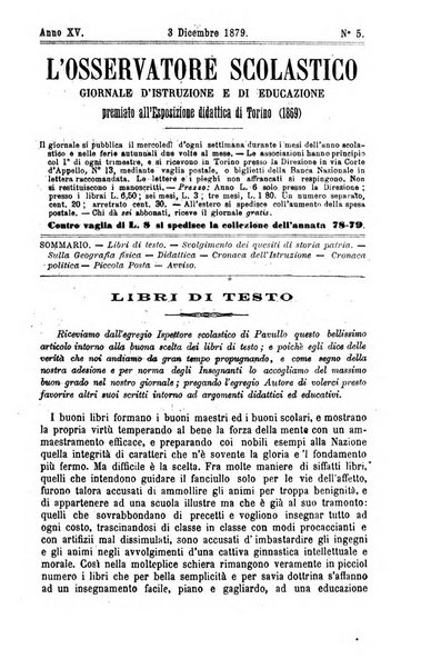 L'osservatore scolastico Giornale d'istruzione e d'educazione premiato all'Esposizione Didattica di Torino (1869)