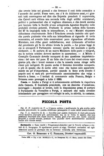 L'osservatore scolastico Giornale d'istruzione e d'educazione premiato all'Esposizione Didattica di Torino (1869)