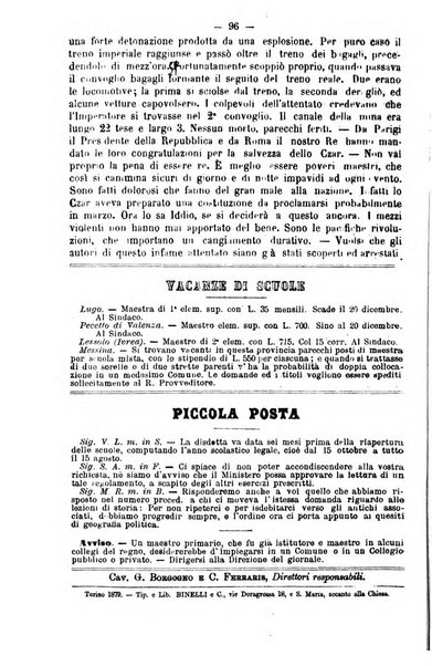 L'osservatore scolastico Giornale d'istruzione e d'educazione premiato all'Esposizione Didattica di Torino (1869)