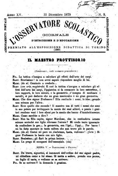 L'osservatore scolastico Giornale d'istruzione e d'educazione premiato all'Esposizione Didattica di Torino (1869)