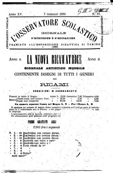 L'osservatore scolastico Giornale d'istruzione e d'educazione premiato all'Esposizione Didattica di Torino (1869)