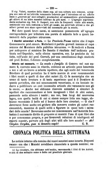 L'osservatore scolastico Giornale d'istruzione e d'educazione premiato all'Esposizione Didattica di Torino (1869)