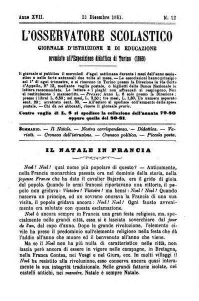 L'osservatore scolastico Giornale d'istruzione e d'educazione premiato all'Esposizione Didattica di Torino (1869)