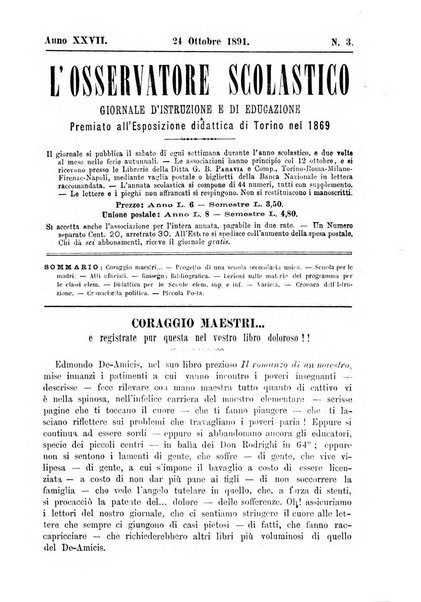 L'osservatore scolastico Giornale d'istruzione e d'educazione premiato all'Esposizione Didattica di Torino (1869)