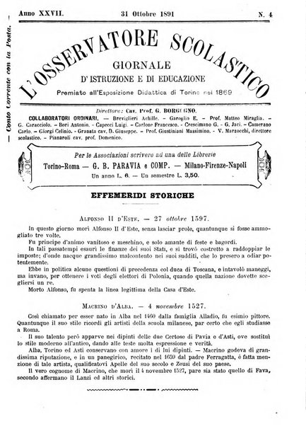 L'osservatore scolastico Giornale d'istruzione e d'educazione premiato all'Esposizione Didattica di Torino (1869)