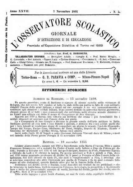 L'osservatore scolastico Giornale d'istruzione e d'educazione premiato all'Esposizione Didattica di Torino (1869)