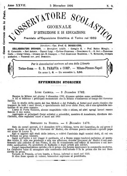 L'osservatore scolastico Giornale d'istruzione e d'educazione premiato all'Esposizione Didattica di Torino (1869)