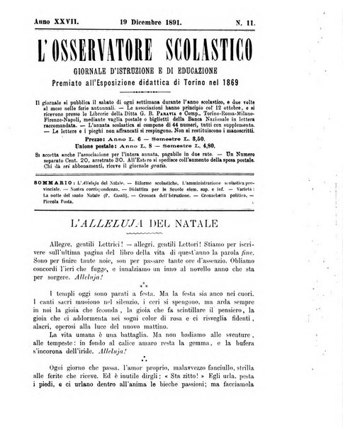 L'osservatore scolastico Giornale d'istruzione e d'educazione premiato all'Esposizione Didattica di Torino (1869)