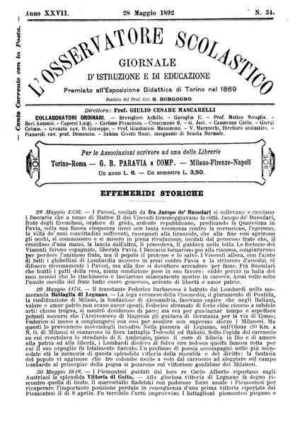 L'osservatore scolastico Giornale d'istruzione e d'educazione premiato all'Esposizione Didattica di Torino (1869)