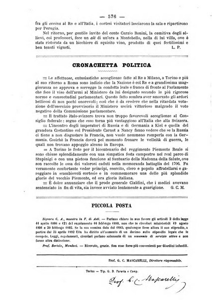 L'osservatore scolastico Giornale d'istruzione e d'educazione premiato all'Esposizione Didattica di Torino (1869)