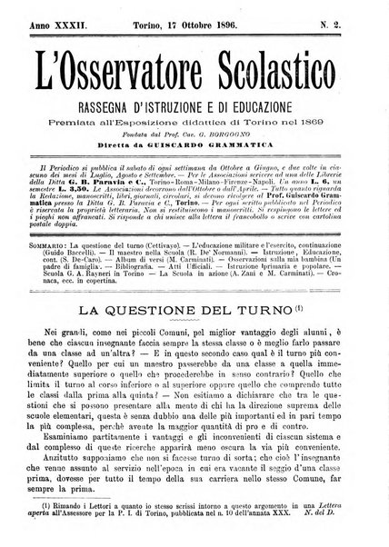 L'osservatore scolastico Giornale d'istruzione e d'educazione premiato all'Esposizione Didattica di Torino (1869)