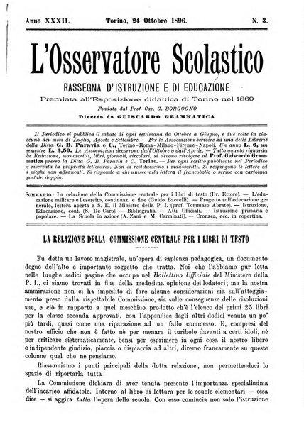 L'osservatore scolastico Giornale d'istruzione e d'educazione premiato all'Esposizione Didattica di Torino (1869)