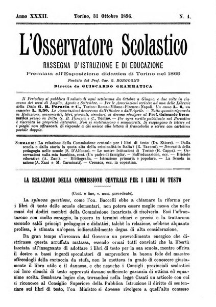 L'osservatore scolastico Giornale d'istruzione e d'educazione premiato all'Esposizione Didattica di Torino (1869)