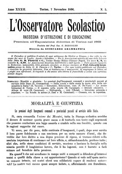 L'osservatore scolastico Giornale d'istruzione e d'educazione premiato all'Esposizione Didattica di Torino (1869)