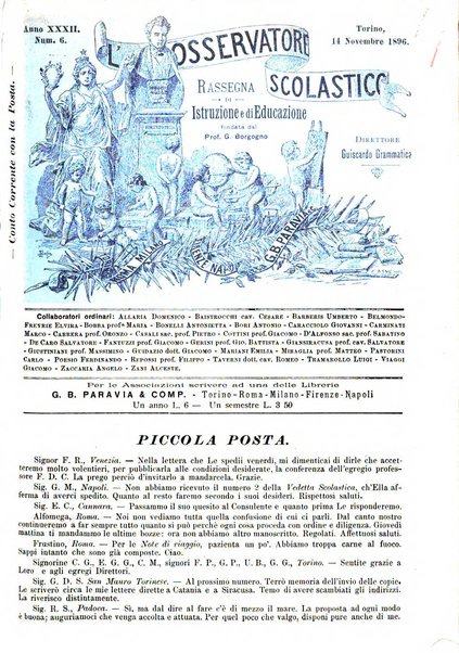 L'osservatore scolastico Giornale d'istruzione e d'educazione premiato all'Esposizione Didattica di Torino (1869)