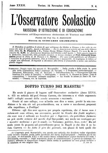 L'osservatore scolastico Giornale d'istruzione e d'educazione premiato all'Esposizione Didattica di Torino (1869)