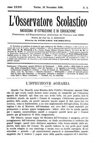 L'osservatore scolastico Giornale d'istruzione e d'educazione premiato all'Esposizione Didattica di Torino (1869)