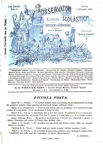 L'osservatore scolastico Giornale d'istruzione e d'educazione premiato all'Esposizione Didattica di Torino (1869)