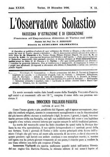 L'osservatore scolastico Giornale d'istruzione e d'educazione premiato all'Esposizione Didattica di Torino (1869)