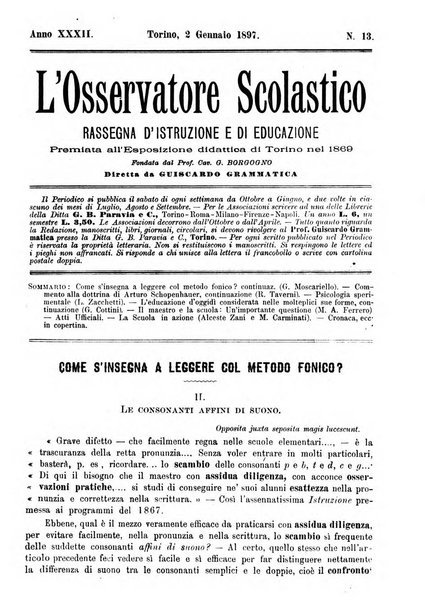 L'osservatore scolastico Giornale d'istruzione e d'educazione premiato all'Esposizione Didattica di Torino (1869)