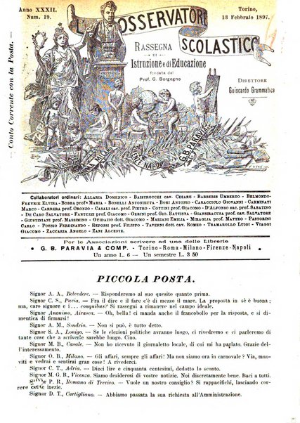 L'osservatore scolastico Giornale d'istruzione e d'educazione premiato all'Esposizione Didattica di Torino (1869)