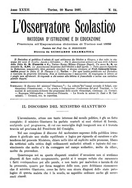 L'osservatore scolastico Giornale d'istruzione e d'educazione premiato all'Esposizione Didattica di Torino (1869)