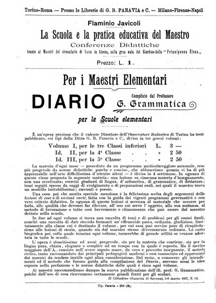 L'osservatore scolastico Giornale d'istruzione e d'educazione premiato all'Esposizione Didattica di Torino (1869)