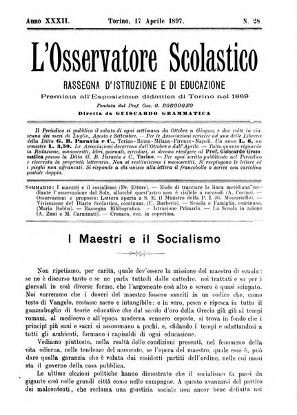 L'osservatore scolastico Giornale d'istruzione e d'educazione premiato all'Esposizione Didattica di Torino (1869)