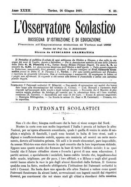 L'osservatore scolastico Giornale d'istruzione e d'educazione premiato all'Esposizione Didattica di Torino (1869)