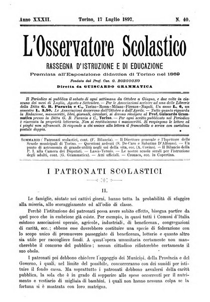 L'osservatore scolastico Giornale d'istruzione e d'educazione premiato all'Esposizione Didattica di Torino (1869)