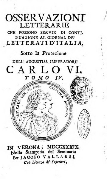 Osservazioni letterarie che possono servire di continuazione al giornal de'letterati d'Italia