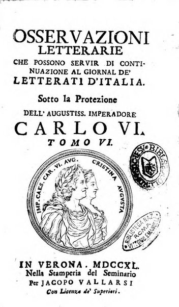 Osservazioni letterarie che possono servire di continuazione al giornal de'letterati d'Italia