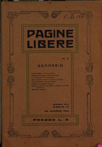Pagine libere rivista quindicinale di politica, scienza ed arte