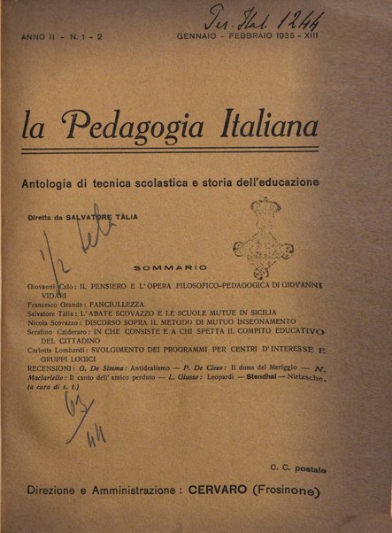 La pedagogia italiana antologia di tecnica scolastica e storia dell'educazione