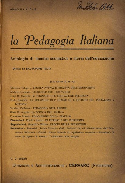 La pedagogia italiana antologia di tecnica scolastica e storia dell'educazione