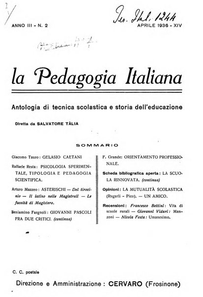 La pedagogia italiana antologia di tecnica scolastica e storia dell'educazione